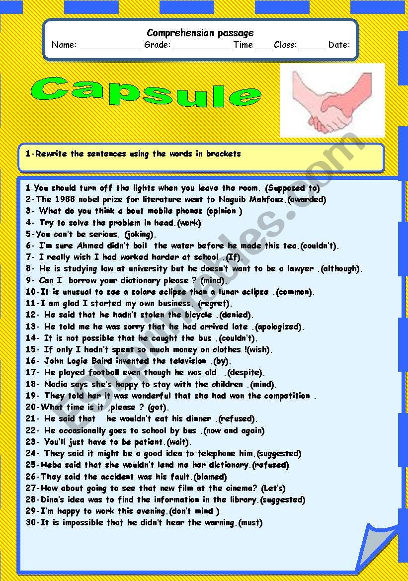 capsule worksheet