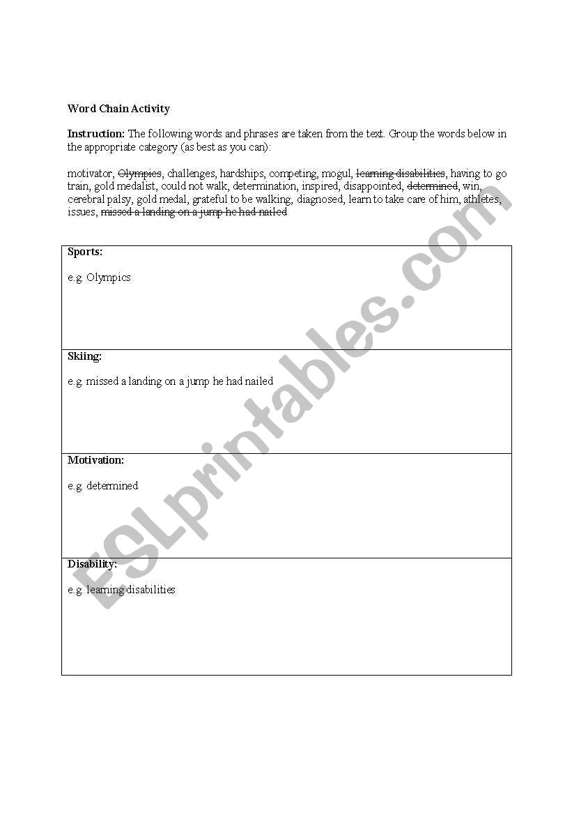 Word Chain activity worksheet