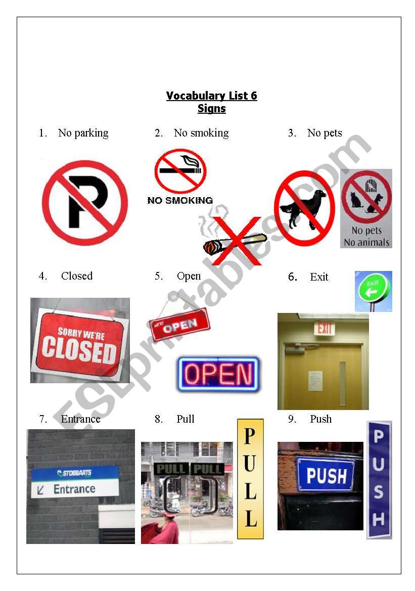Signs around the city worksheet