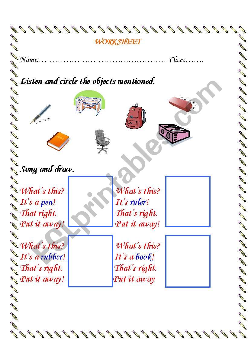 worksheet( school objetcs) worksheet