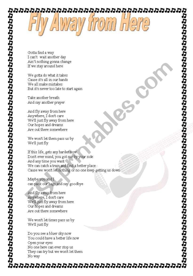 Aerosmith Fly Away From Here Lyric Included Esl Worksheet By Nanro Come here baby you know you drive me up a wall the way you make good on all the nasty tricks you pul. aerosmith fly away from here lyric