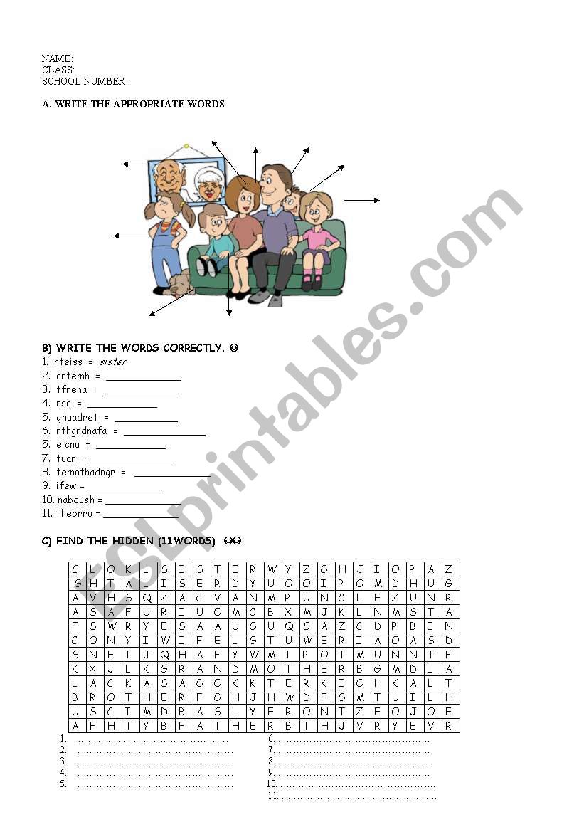 Family worksheet