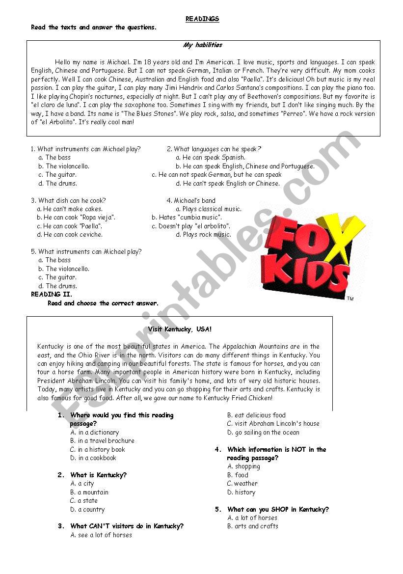 reading present simple worksheet