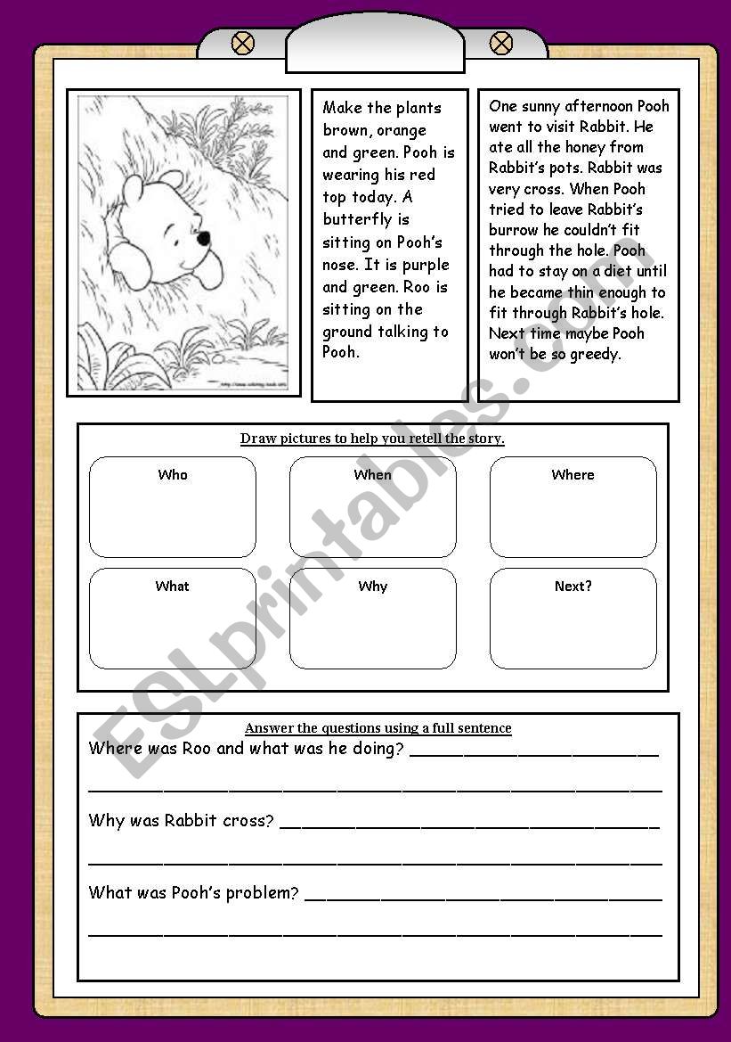 Pooh gets stuck worksheet