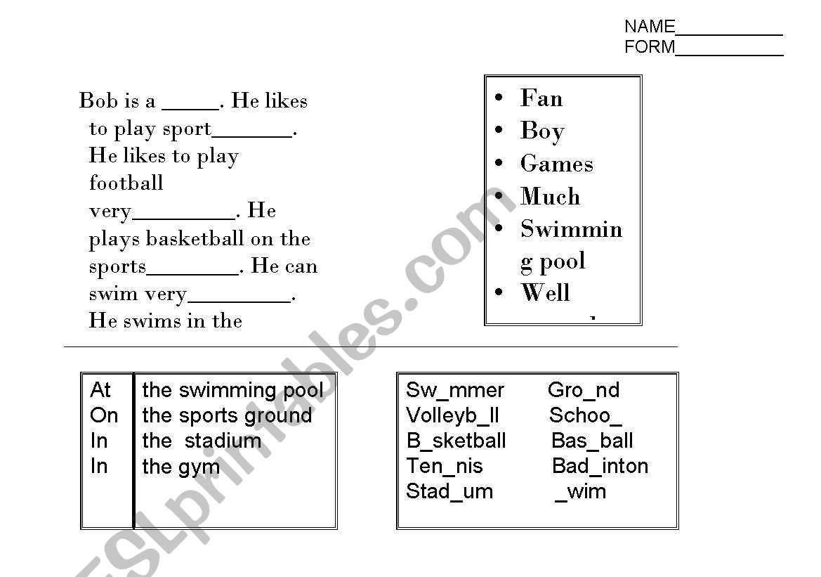 sports test worksheet