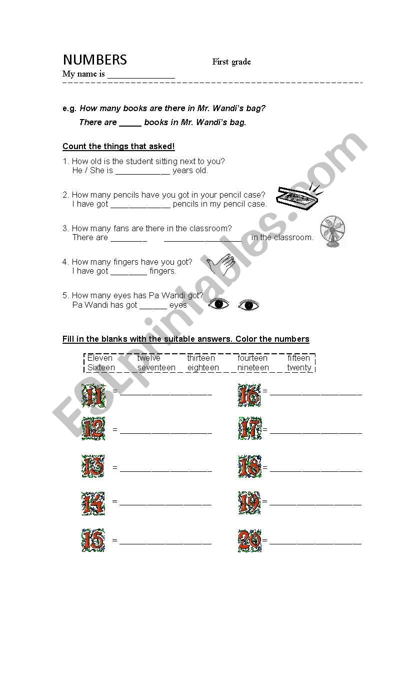 NUMBERS 11-20 worksheet