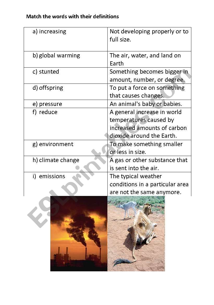 global warming vocab sheet worksheet