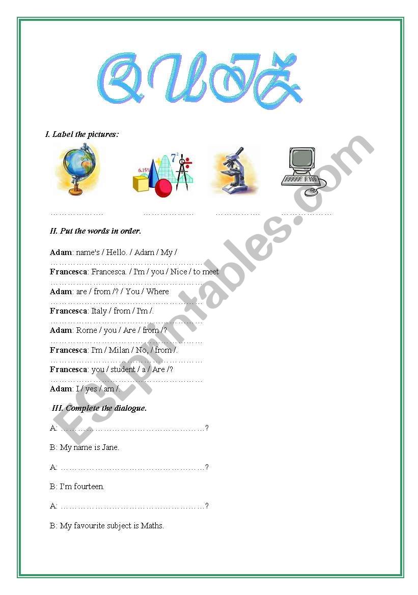 A test for beginners worksheet