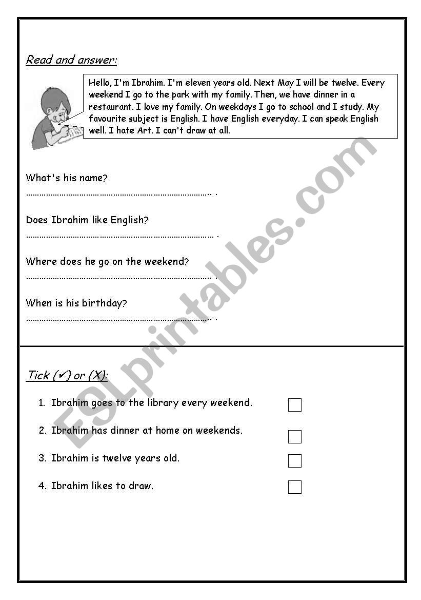 Reading Comprehension worksheet