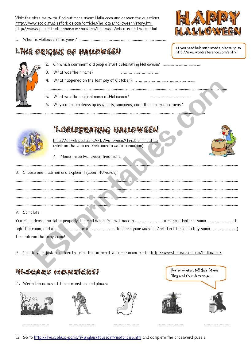 Halloween webquest worksheet