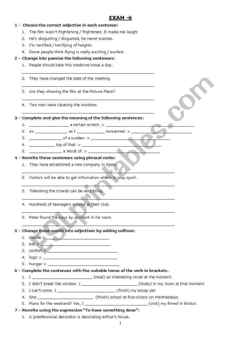 EXAM 6 worksheet