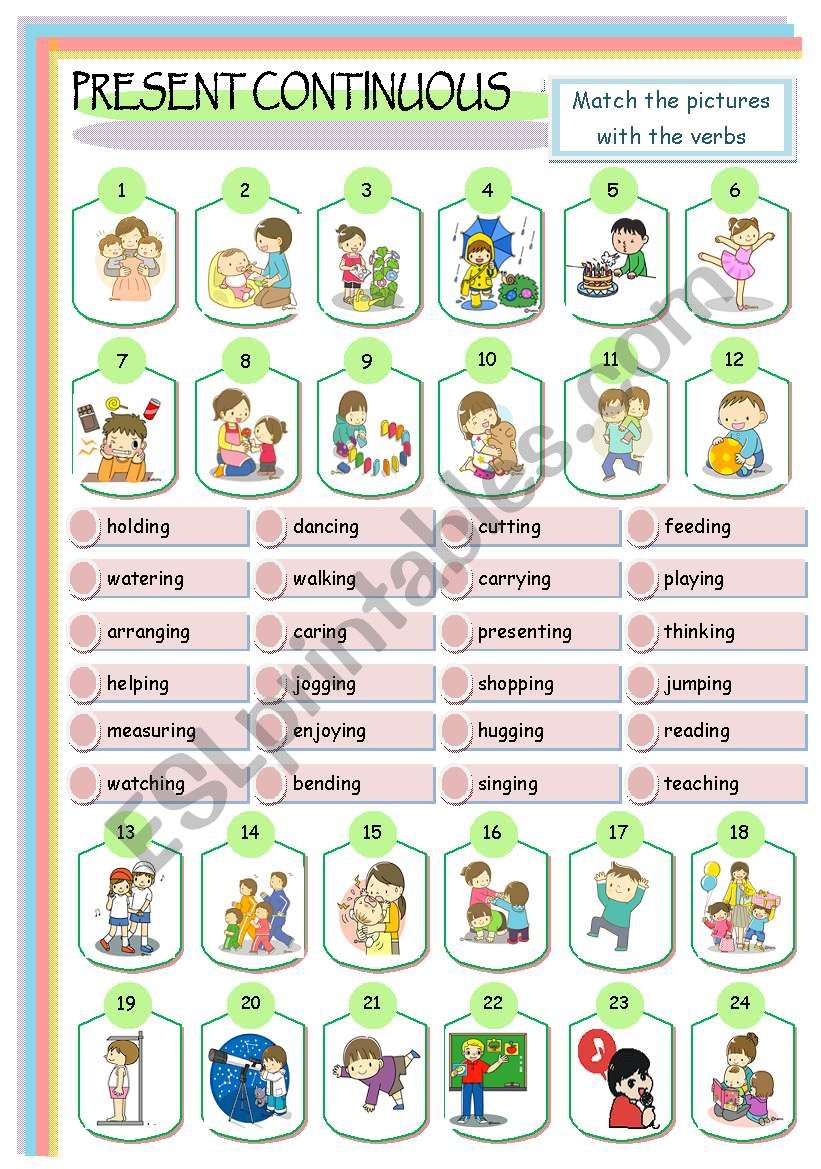  PRESENT CONTINUOUS/ verbs worksheet