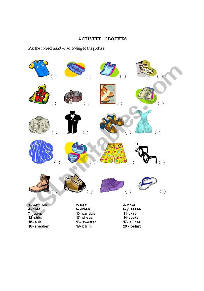 Clothes worksheet