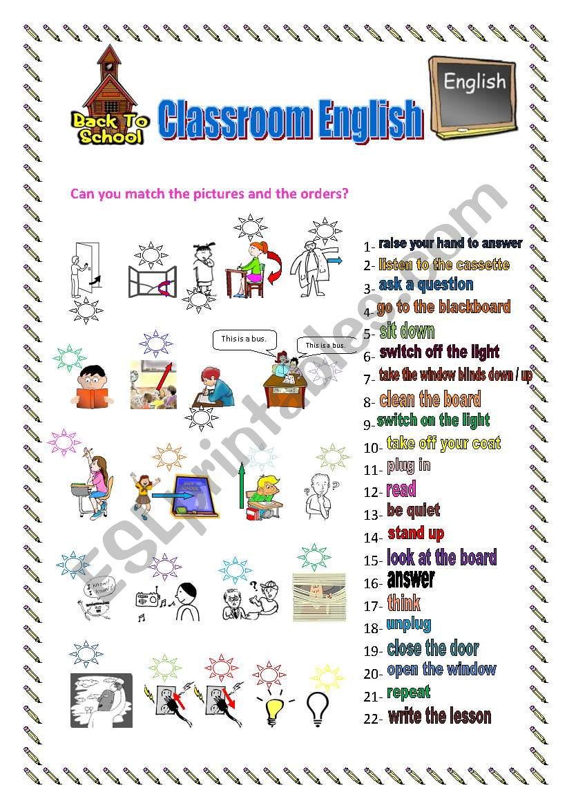 classroom English worksheet