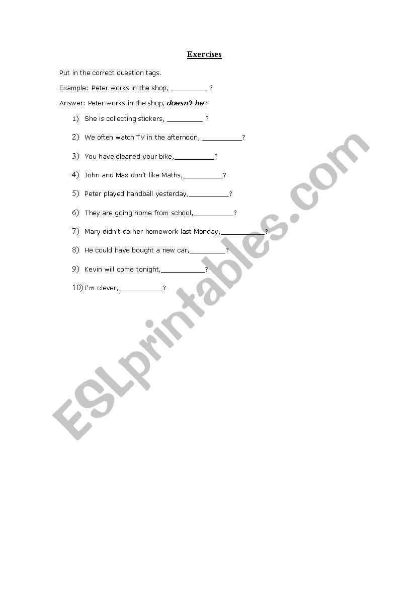 Question Tags worksheet