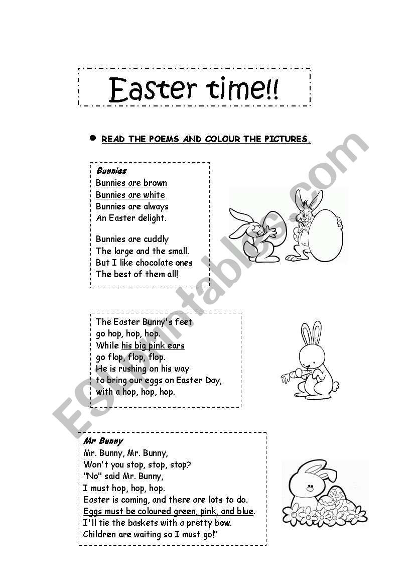 Easter poems worksheet