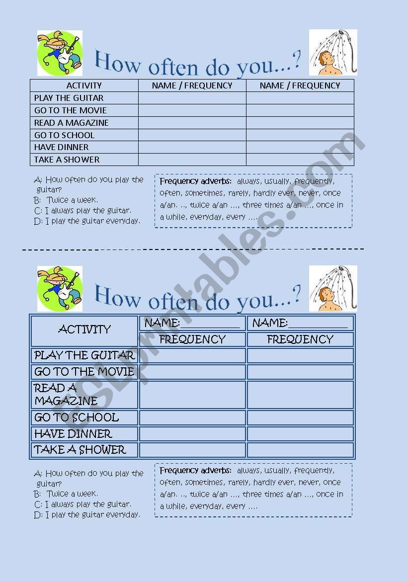 How often do you...?  worksheet