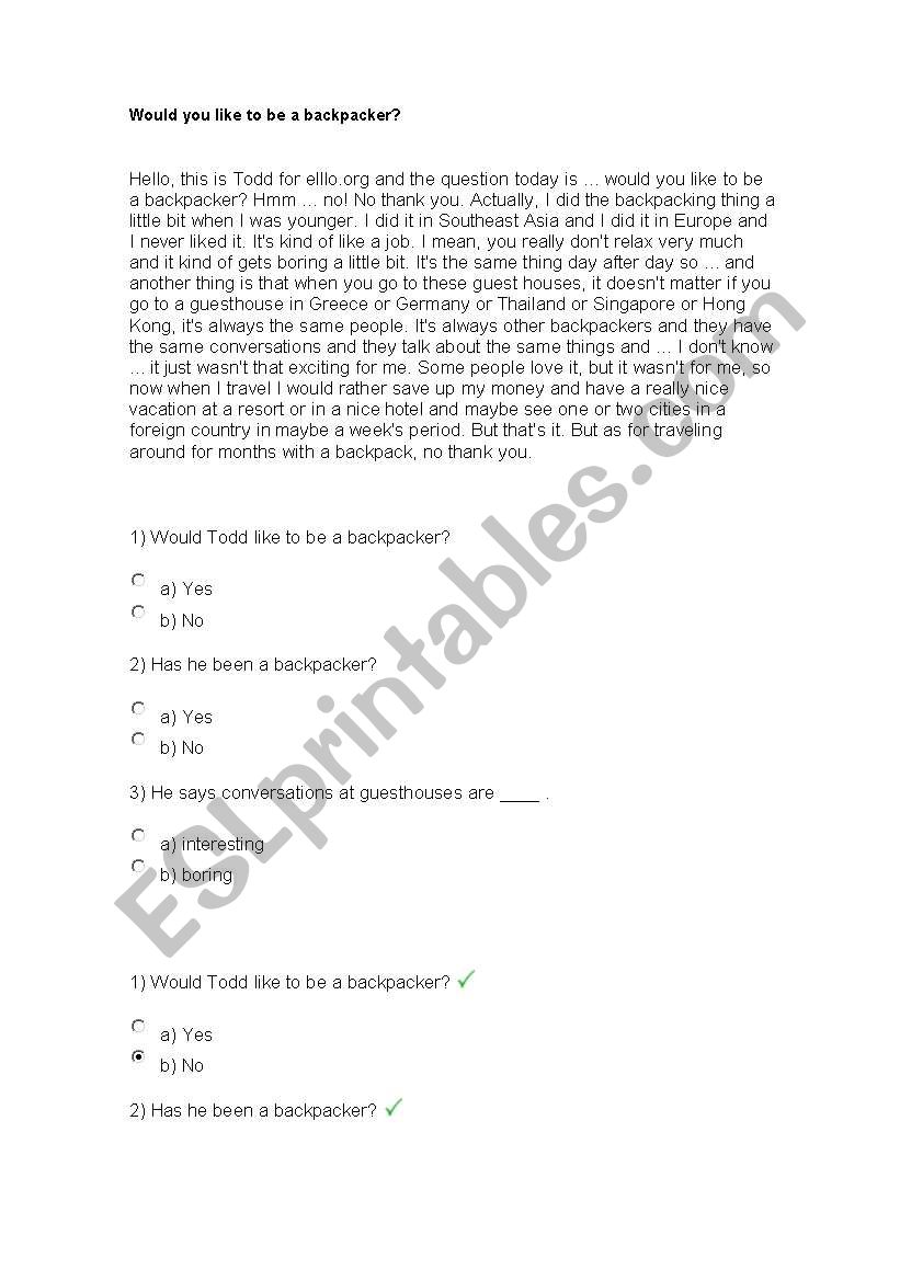 Text and questions worksheet