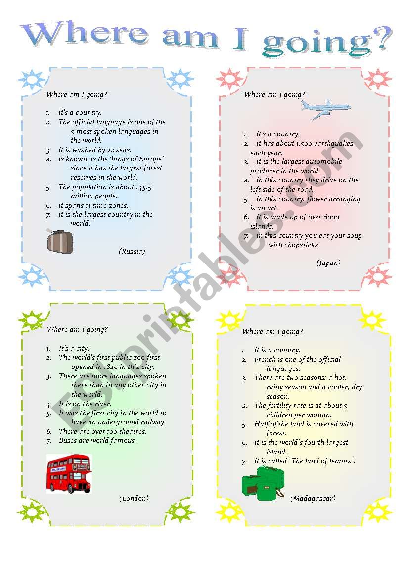 Where am I going? Speaking cards. Role play.  (MODALS FOR PRESENT DEDUCTION - It must be/ It canÂ´t be/ It could be/ It might be)