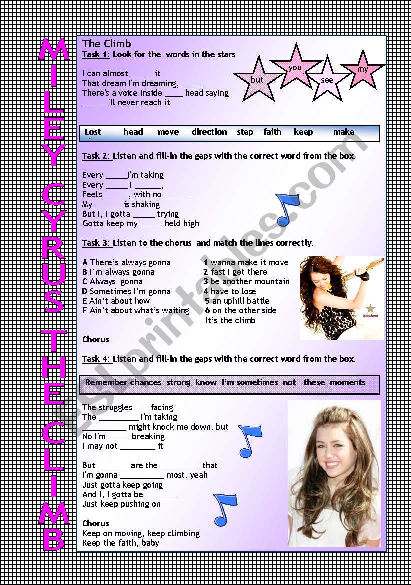 Miley Cyrus The Climb worksheet