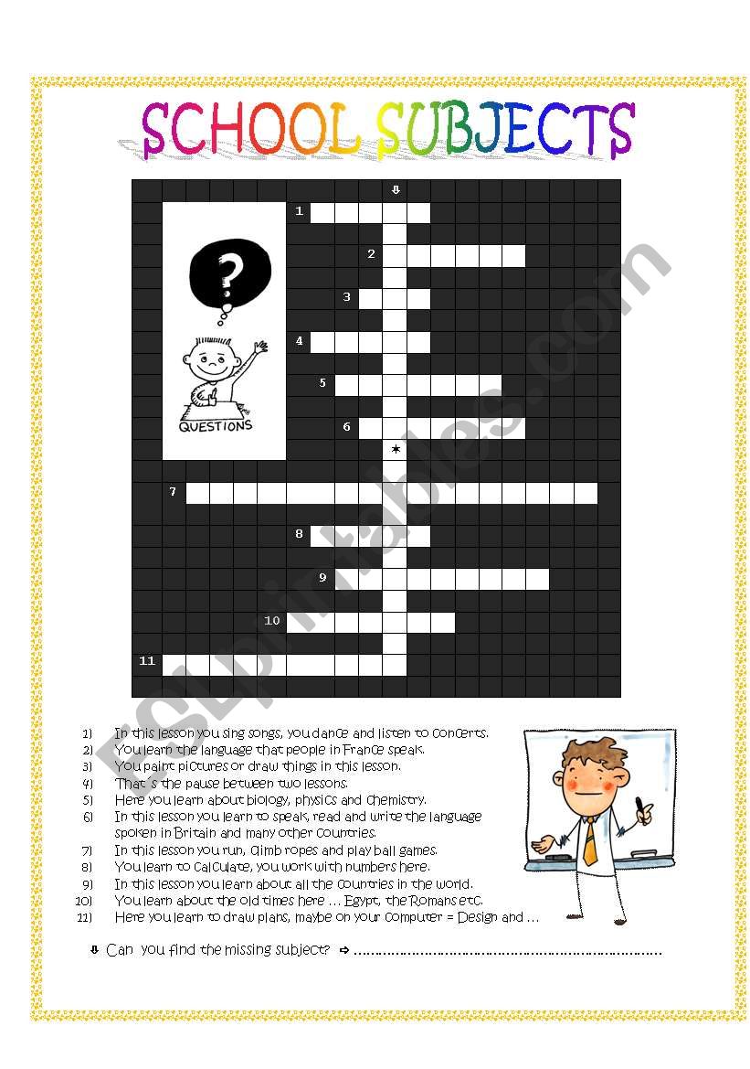 SCHOOL SUBJECTS worksheet