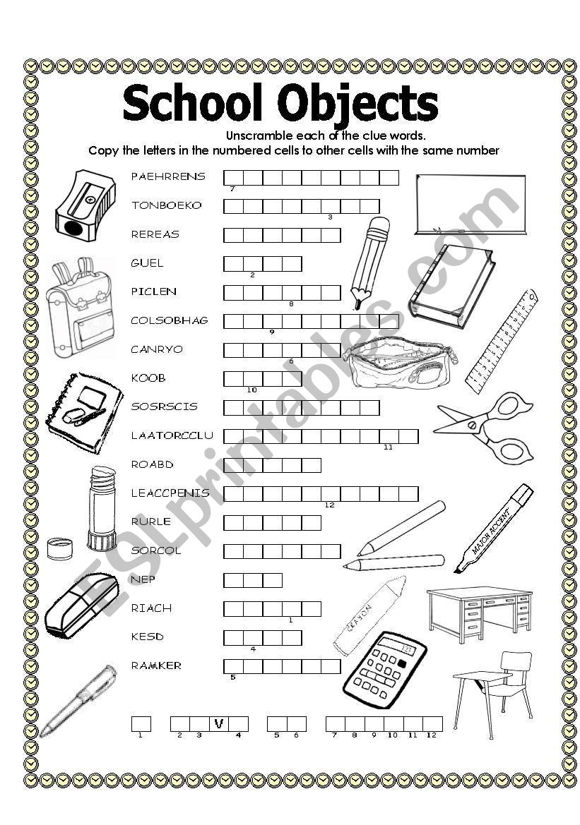 Double puzzle (school objects)