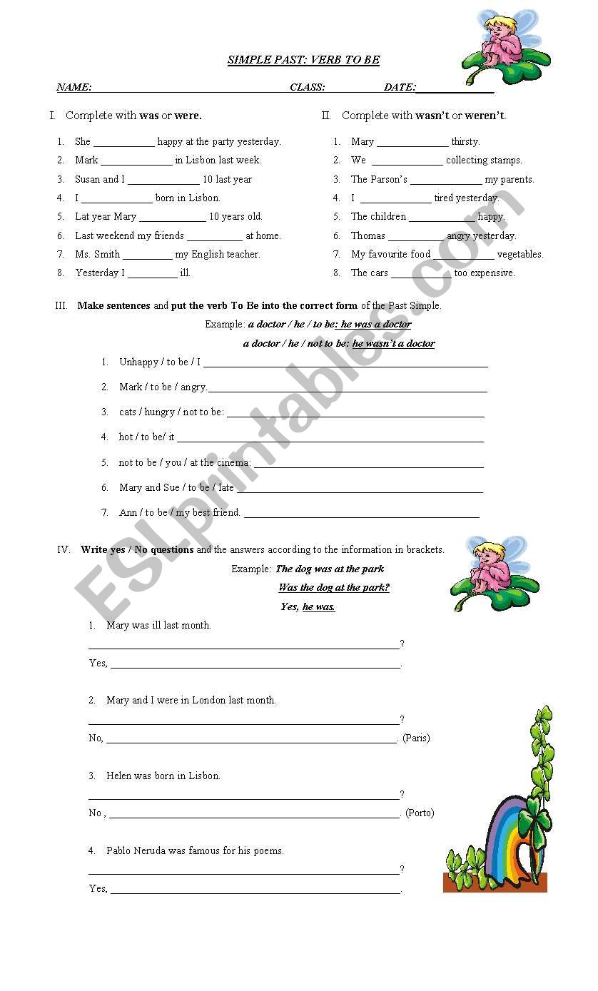 past simple verb be worksheet