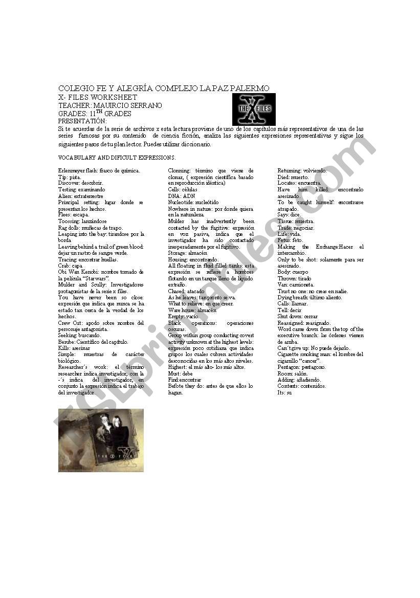 x files worksheet