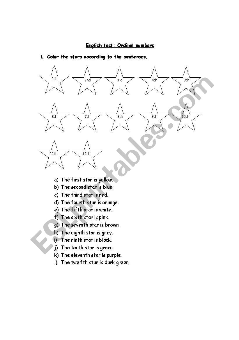 Ordinal numbers worksheet