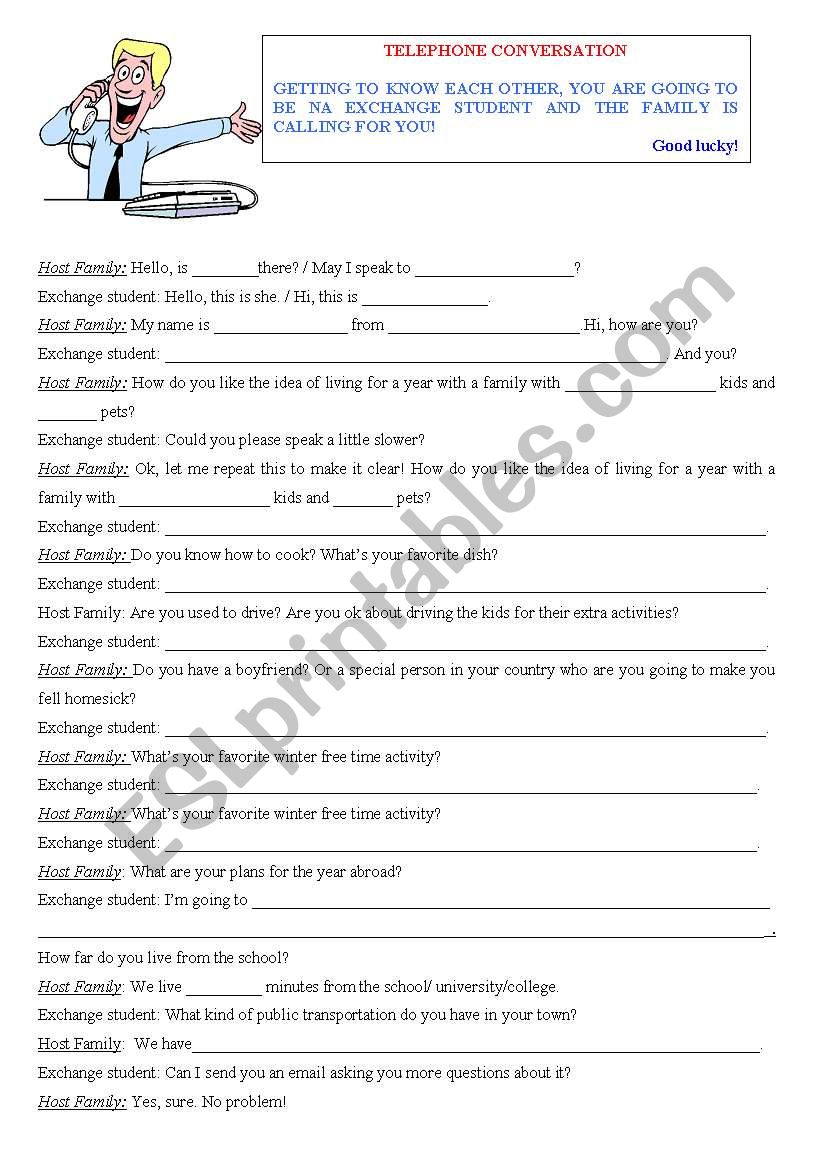 Telephone conversation worksheet