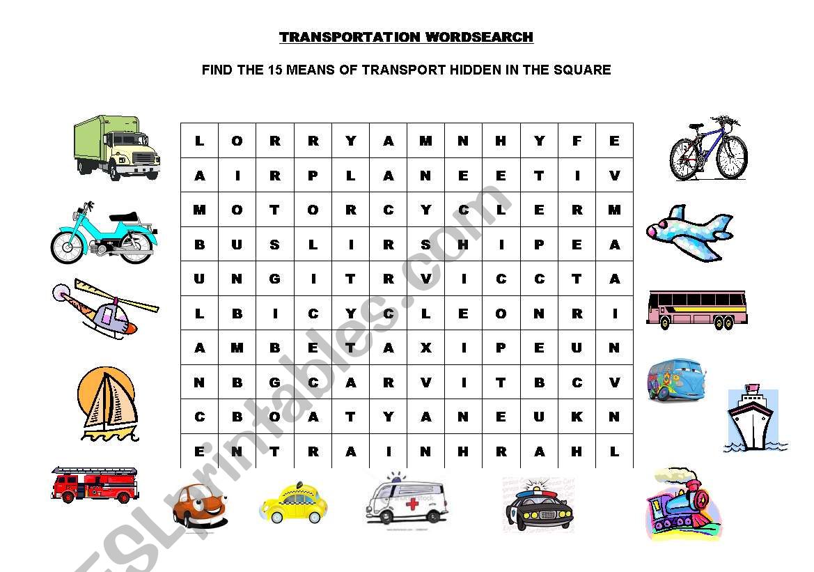 TRANSPORTATION WORDSEARCH worksheet