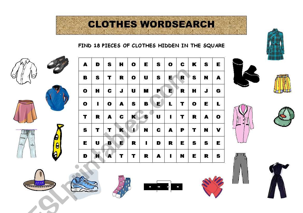 CLOTHES WORDSEARCH worksheet