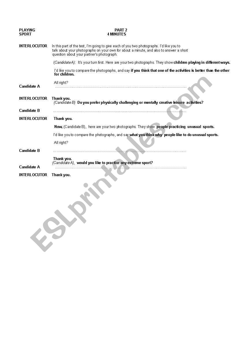 FCE PAPER 5 (Speaking) PART 2 (comparing photos) INSTRUCTIONS