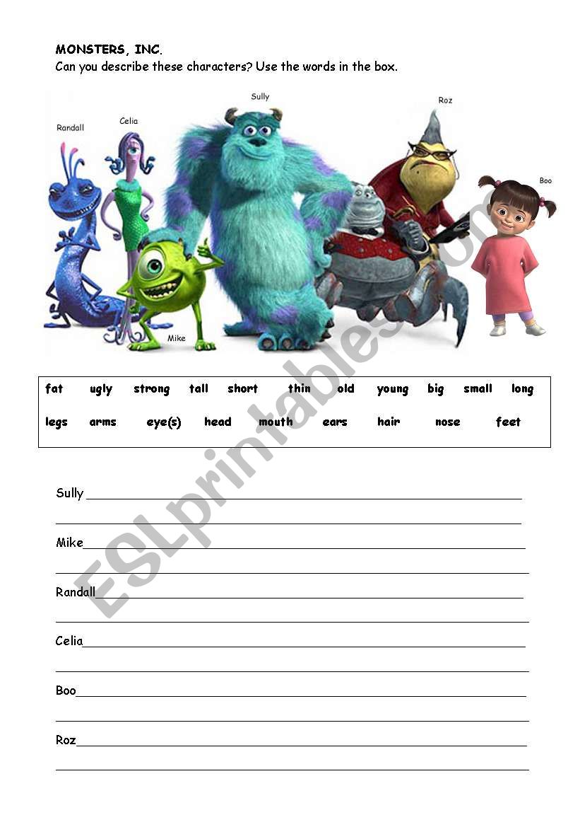 Monsters Inc worksheet