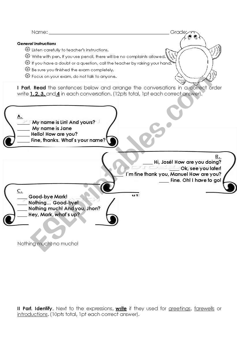 Test on Greeting, Farewells and Introductions