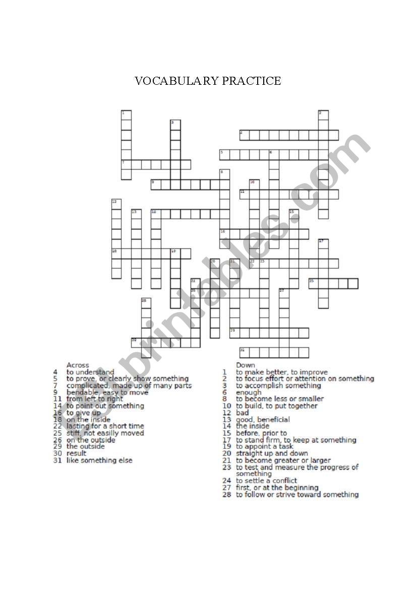 Vocabulary Crossword worksheet