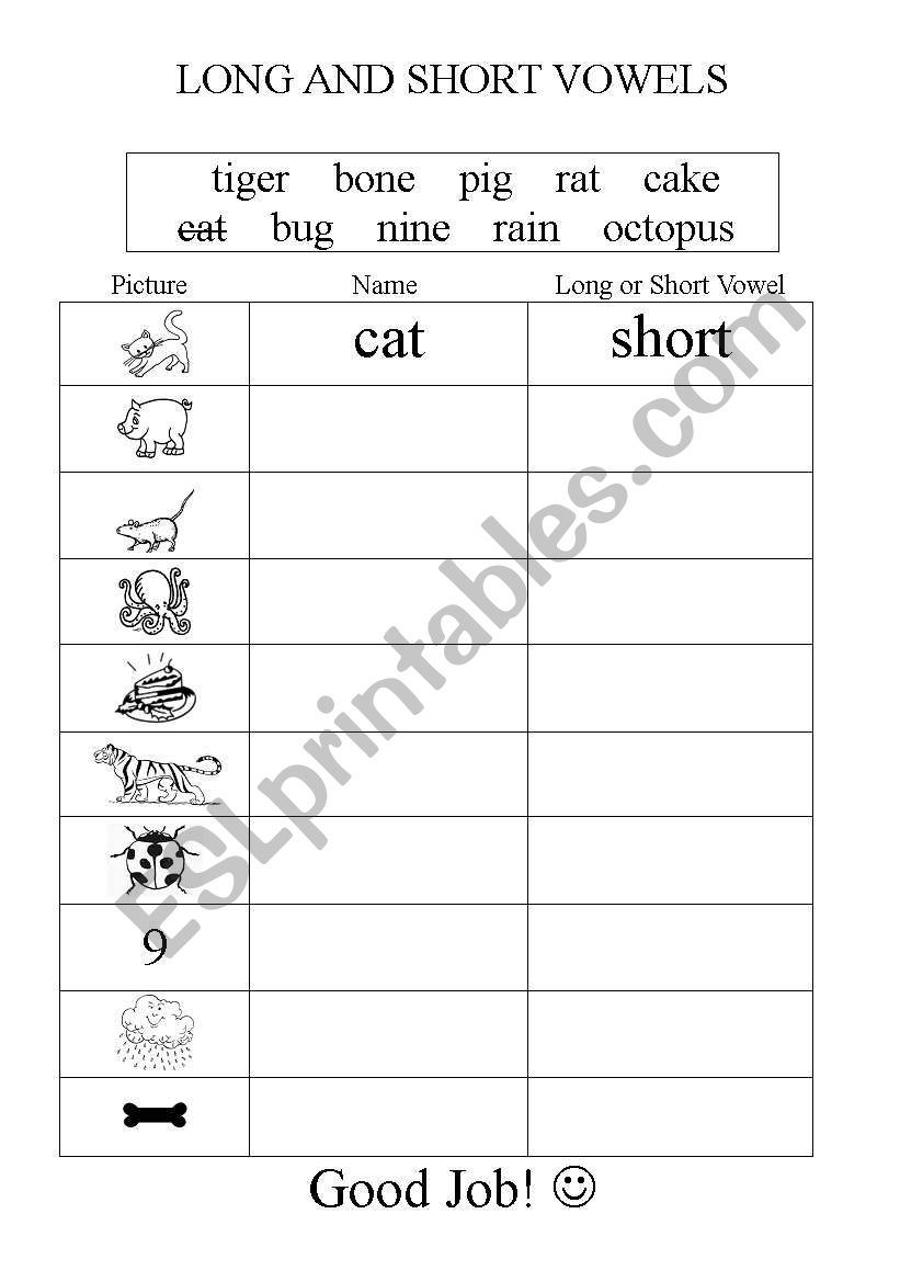 Long and short vowels - ESL worksheet by worldwidedan For Short And Long Vowels Worksheet