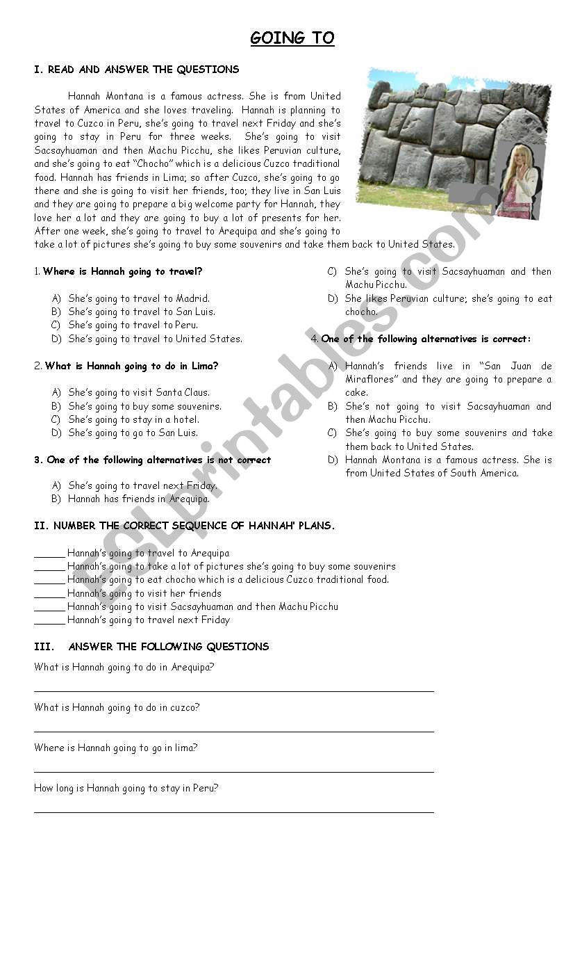 GOING TO - READING worksheet