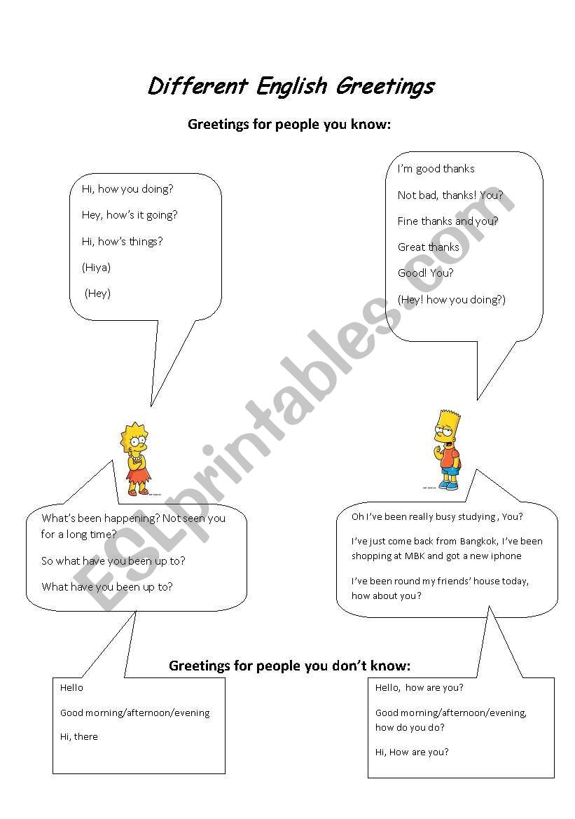 Different English Greetings worksheet