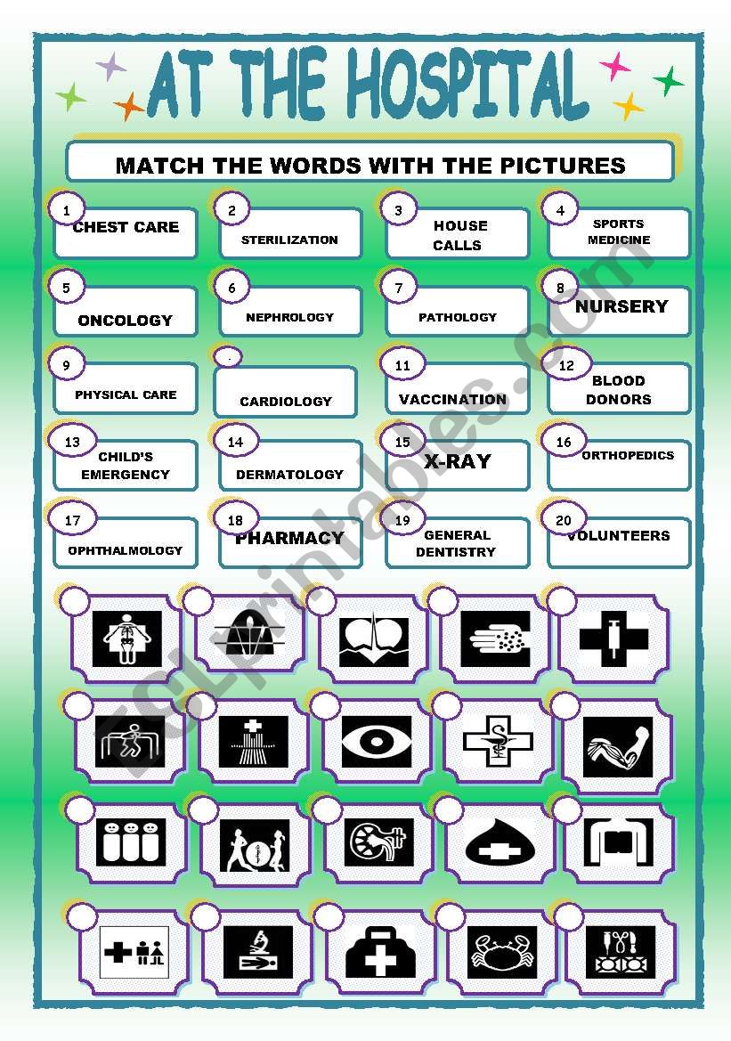 AT THE HOSPITAL/MATCHING worksheet