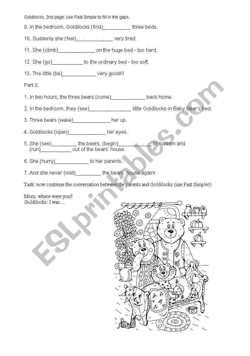 Goldilocks, page 2 worksheet