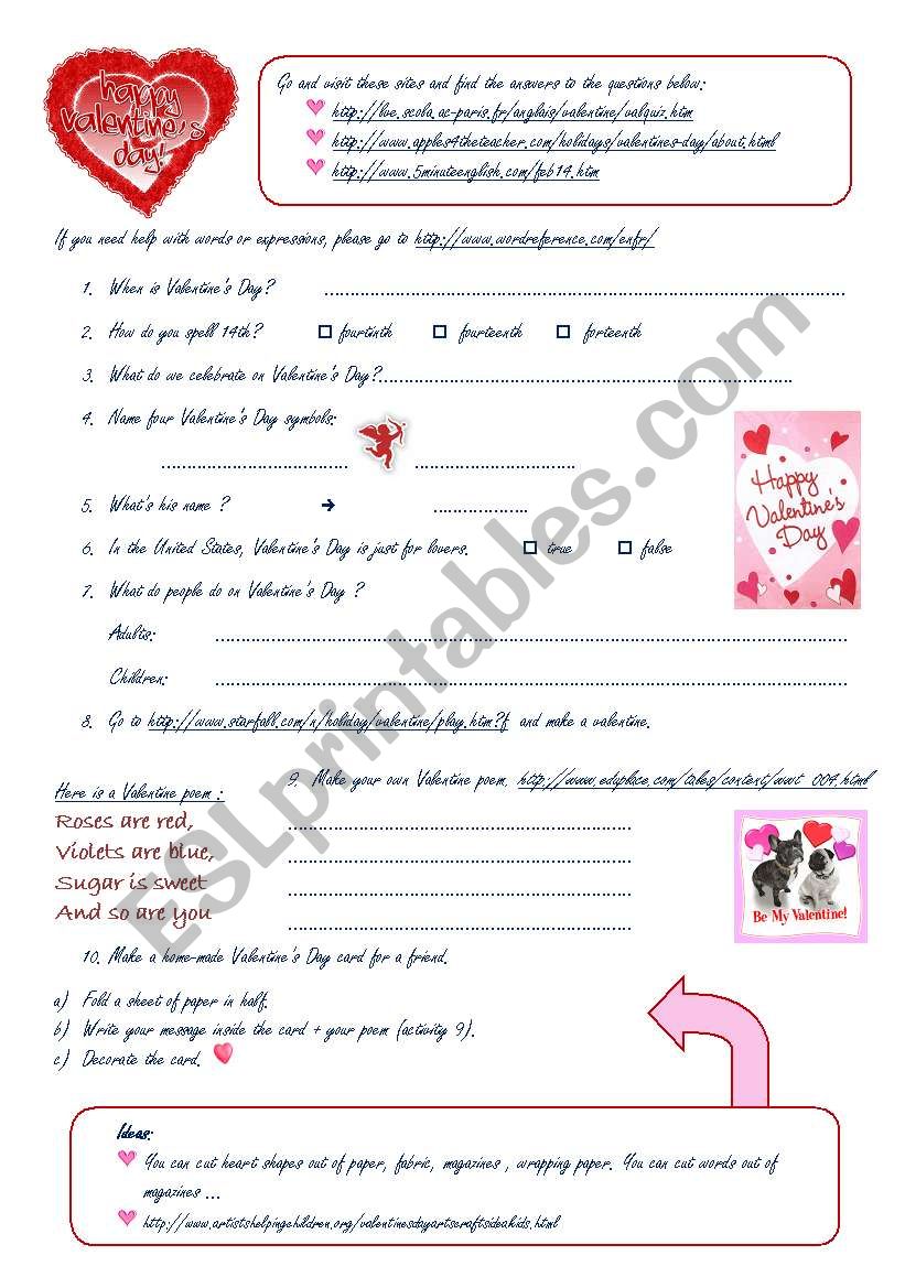 Valentines Day webquest worksheet
