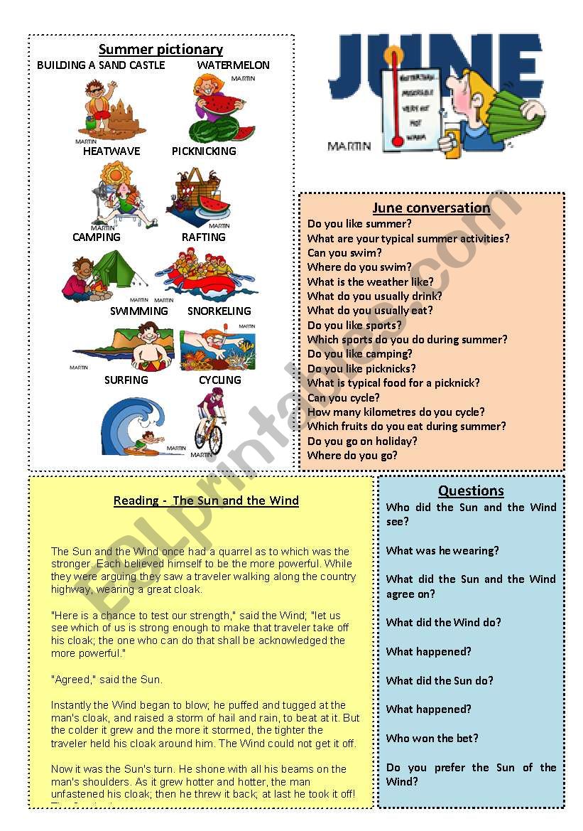 June worksheet 6/12 (talk, read and discuss)