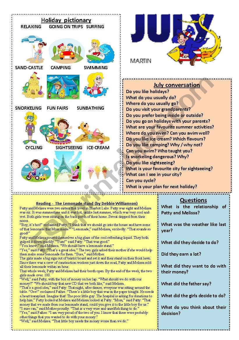 July worksheet 7/12 (read, talk and have fun :-)