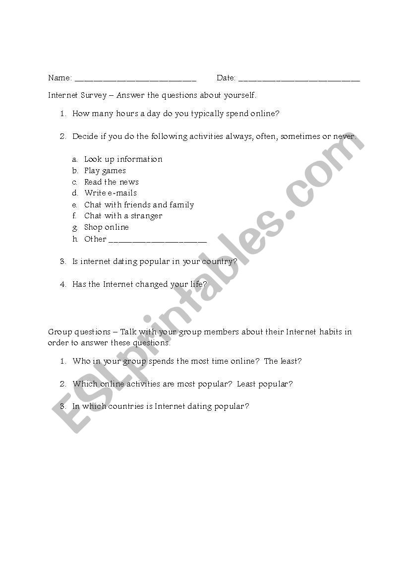 Internet survey - Discussion Questions