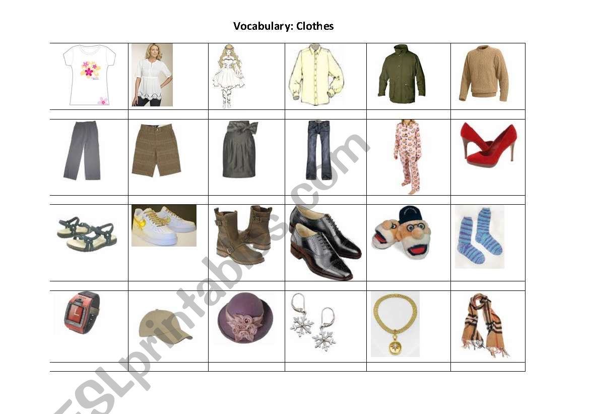 Clothes worksheet