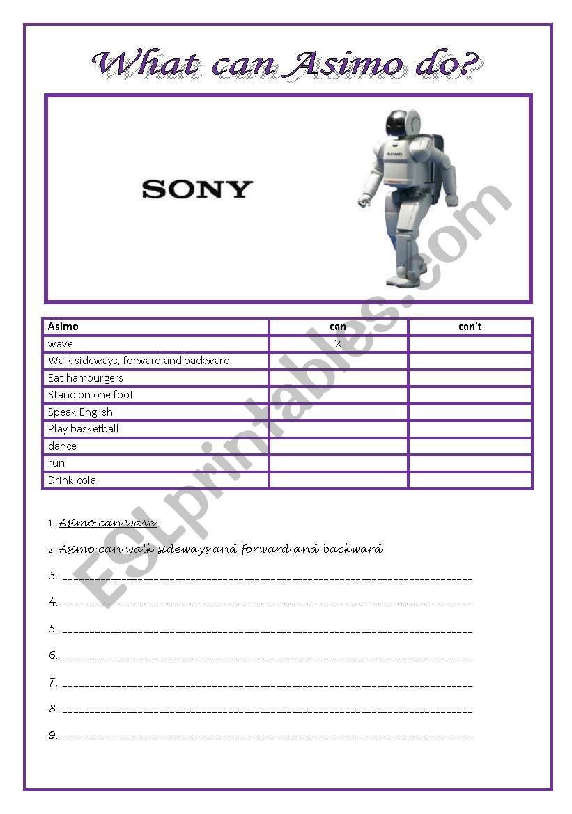 What can Sony´s Asimo do? Video worksheet