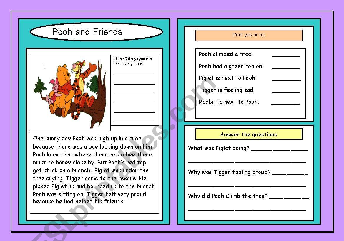 Pooh and the tree worksheet