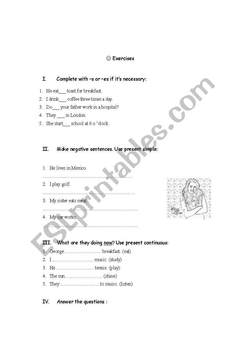 Present simple and continuous worksheet