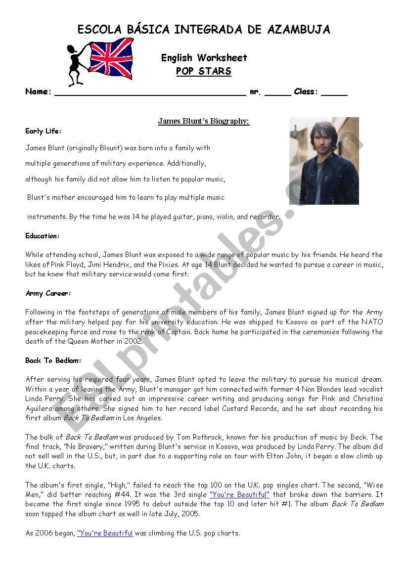 Pop Stars worksheet